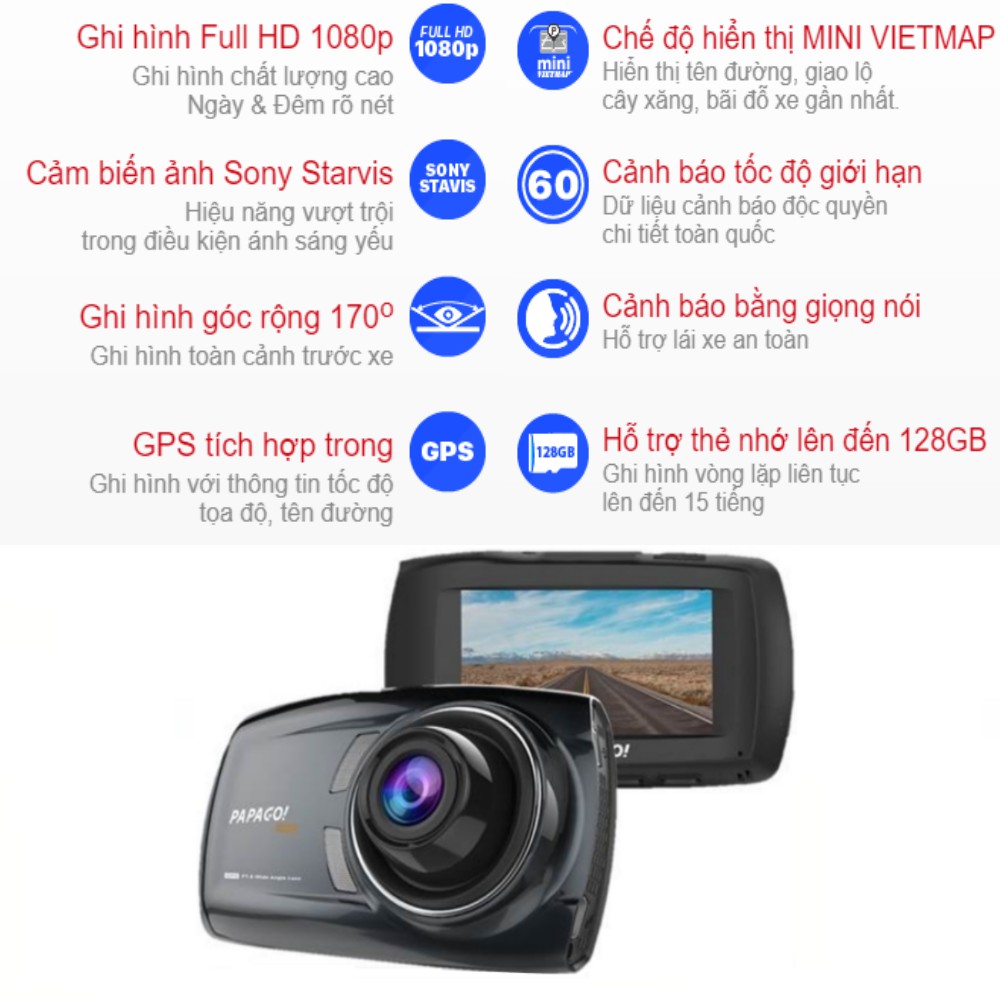 Camera hành trình Vietmap Papago S70G (Kèm Thẻ Nhớ 64Gb + Lắp Đặt) | BigBuy360 - bigbuy360.vn
