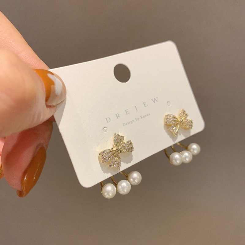 Bông Tai Hình Nơ Đính Ngọc Trai Lấp Lánh Phong Cách Hàn Quốc Cho Nữ