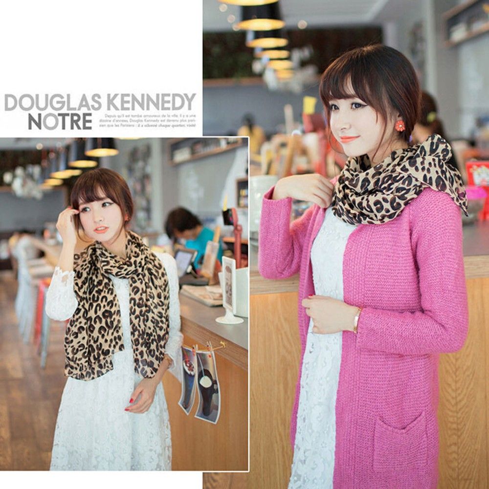 Khăn choàng cổ vải voan họa tiết da báo sang trọng thời trang cho phụ nữ