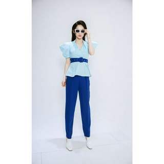 Áo peplum cổ V đắp tà