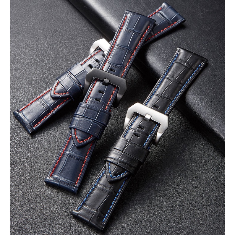 Dây Đeo Đồng Hồ Bằng Da Bò Màu Đen / Bạc 20mm 22mm 24mm 26mm Thay Thế Cho Panerai