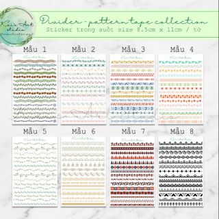 1 tờ sticker trong suốt họa tiết, đường ngăn cách, dải trang trí sổ, ghi chú, bullet journal