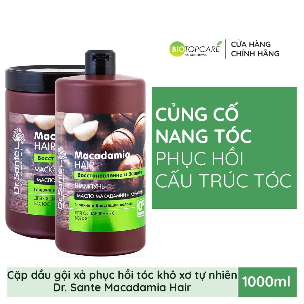 Cặp dầu gội-xả Dr. Sante Macadamia phục hồi và bảo vệ tóc hư tổn tự nhiên - BioTopcare Official