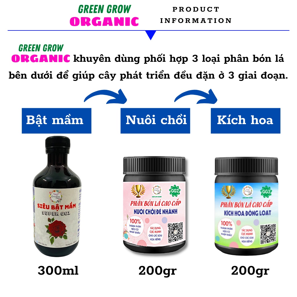 Phân bón lá siêu kích mầm 300ml Green Grow Organic, giúp kích mầm đồng loạt cho hoa hồng, kích kie hoa lan MS118