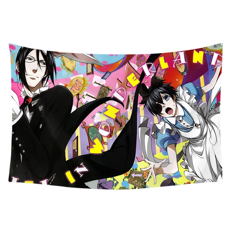 Thảm Treo Tường Trang Trí In Hình Manga Kuroshitsuji Ciel and SebastianCiel