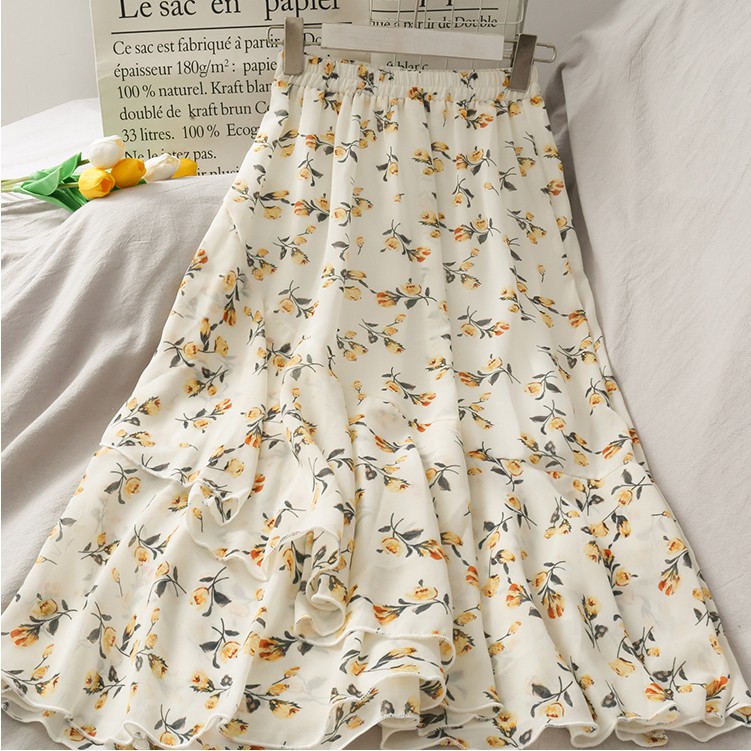 [Sẵn Đen] Chân Váy Voan Dài Hoạ Tiết Hoa Nhí Hang QCCC | BigBuy360 - bigbuy360.vn