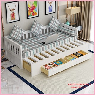 Sofa giường gỗ thông minh sơn trắng 120x200CM - Sofa giường gỗ kèm đệm gối