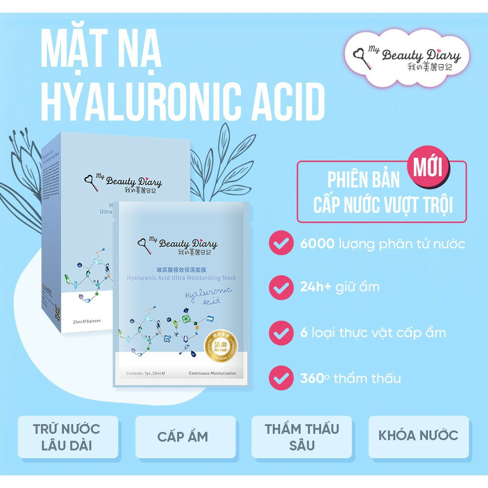 Hộp 8 miếng mặt nạ Cấp nước và dưỡng ẩm My Beauty Diary Taiwan Hyaluronic Acid