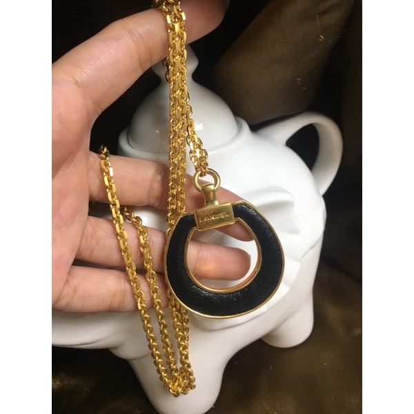 Dây chuyền vintage dài Lancel Pháp-mặt dây phối da và dây sợi xích
