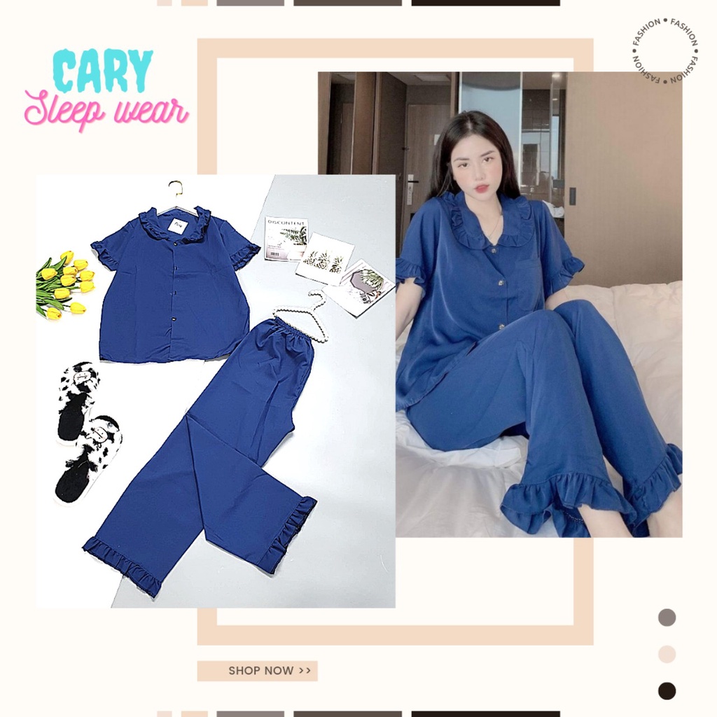 Bộ ngủ pijama nữ dáng dài tay chất lụa phi mặc thu đông siêu xinh CARY