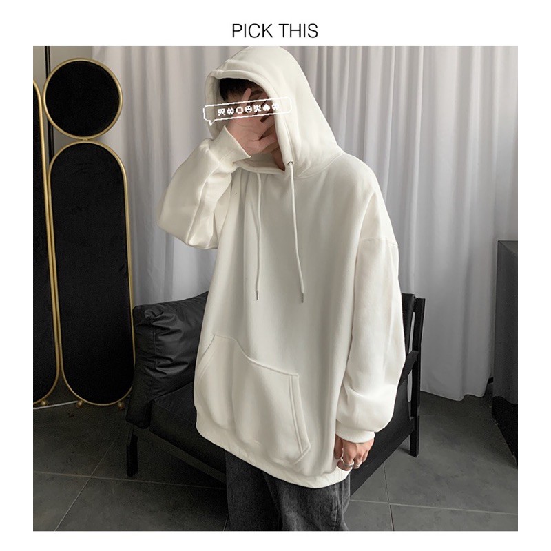 ÁO HOODIE TRẮNG TRƠN BASIC FORM UNISEX NAM NỮ (hình chụp thật)