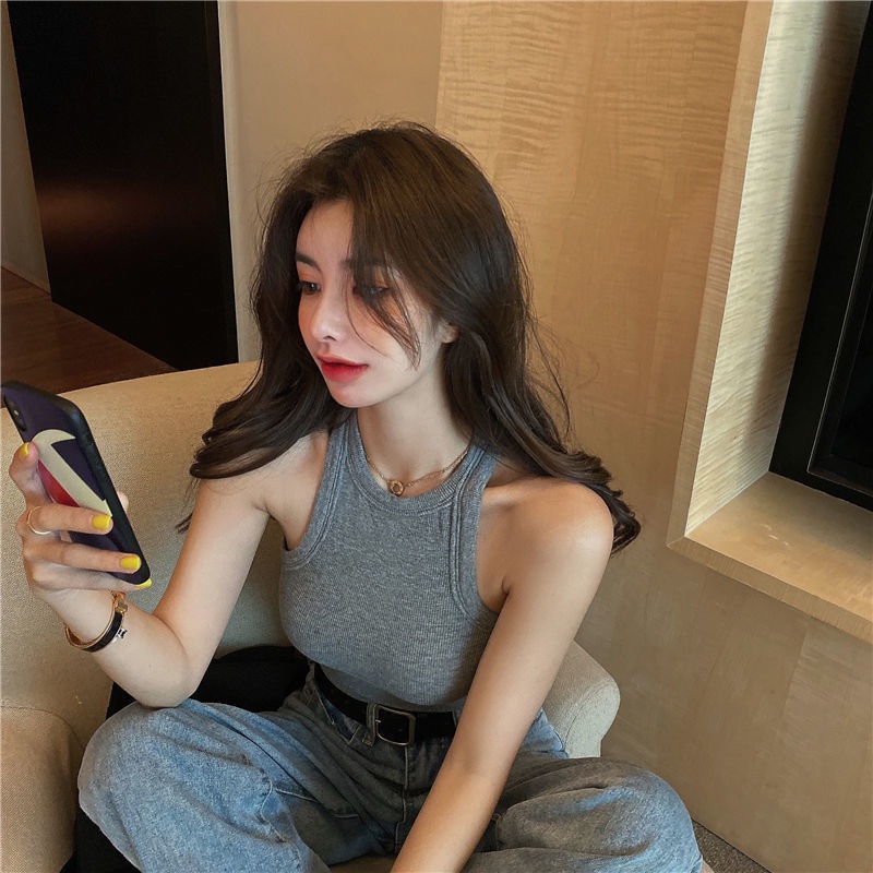 COZOK Áo Cổ Yếm Không Tay Màu Sắc Đơn Giản Quyến Rũ Cho Nữ