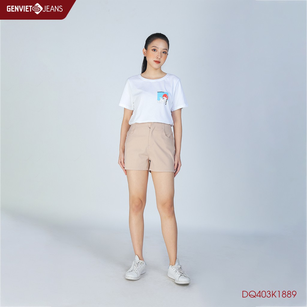 Quần Short Đùi Kaki Nữ Cạp Cao Genviet Trẻ Trung Chun Co Dãn Thoải Mái DQ403K1889