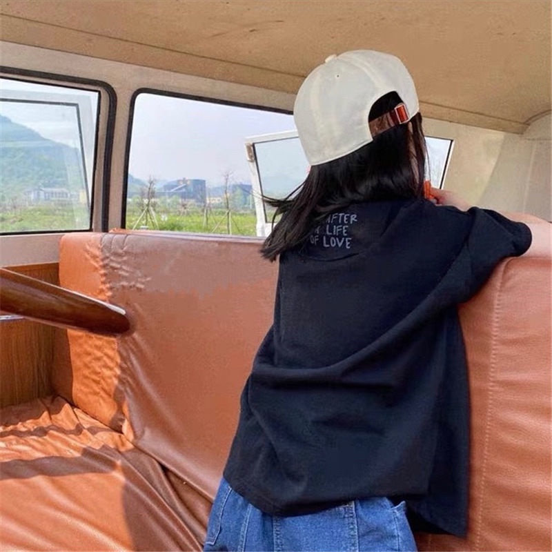 Hàng Có Sẵn Áo Thun Cotton Màu Đen/Trắng In Chữ Phong Cách Nhật Hàn Nhật Bản Thời Trang Cho Nam Và Nữ Trẻ Em