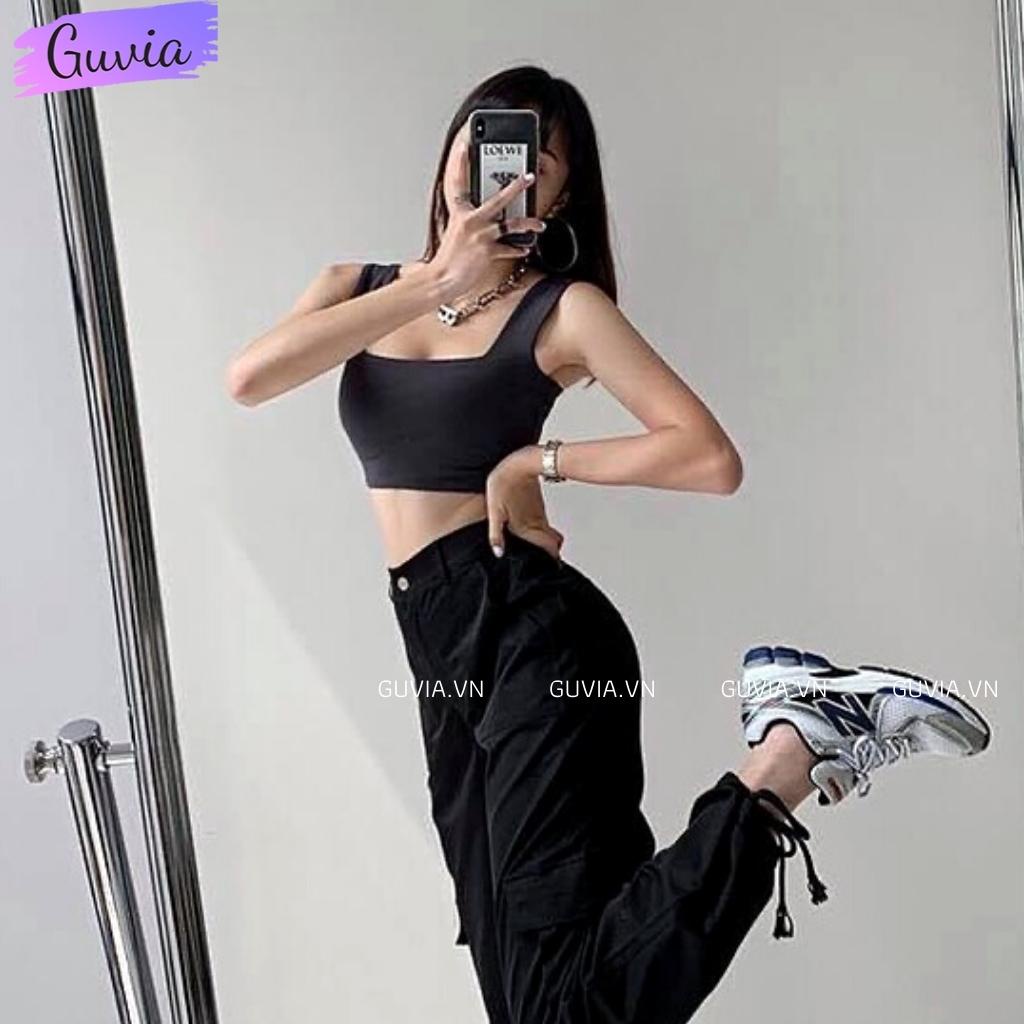 Áo Croptop Hai Dây Bản To Không Tay Sát Nách Cổ Vuông Ôm Body, Áo ba lỗ nữ Dây cổ U GUVIA CR17 | BigBuy360 - bigbuy360.vn