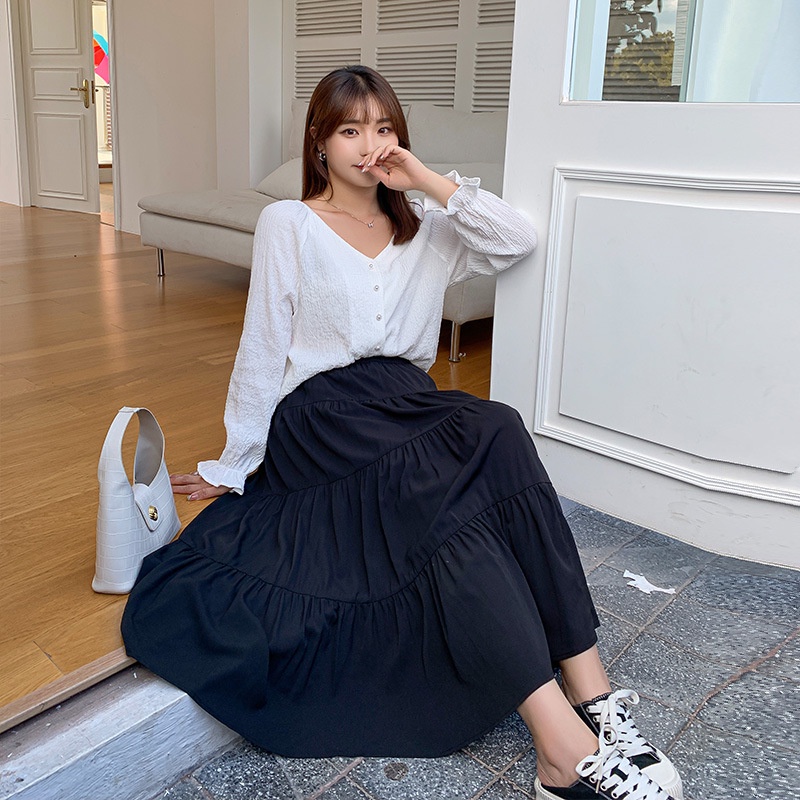 Chân váy nữ 🌸 Váy babydoll xếp tầng với thiết kế dáng dài maxi màu đen phong cách công chúa HOLASTORE99 | BigBuy360 - bigbuy360.vn