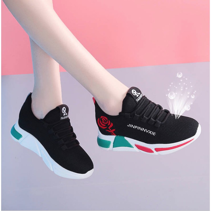 Giày sneaker nam nữ độn đế trơn XY-001 hoa hồng mẫu mới 2020 (Đen-Trắng) | WebRaoVat - webraovat.net.vn