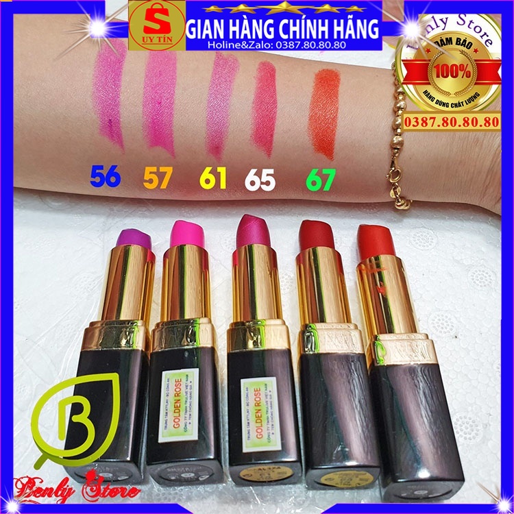 Son lì không khô môi không trôi khi ăn uống cao cấp xịn chính hãng Golden Rose dạng thỏi dưỡng môi hồng có màu đỏ cam