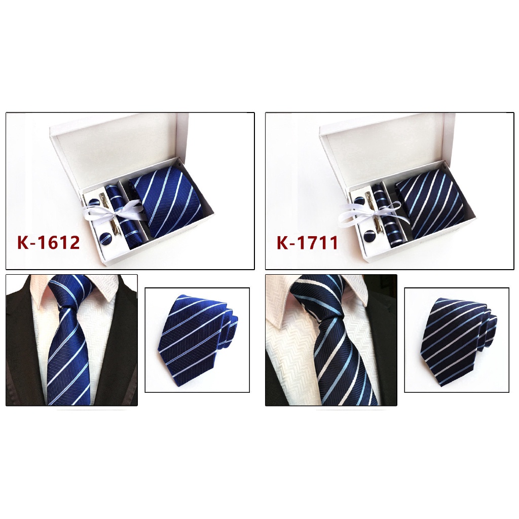 Set khuy măng sét và kẹp cà vạt EFAN họa tiết sọc caro độc đáo