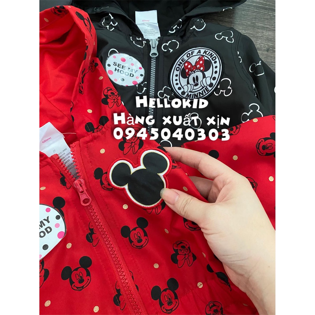 Áo gió mũ tai nơ Minnie Mouse bé gái