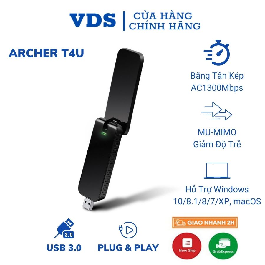 Usb wifi TP-Link archer T4U băng tần kép 2.4ghz và 5ghz thu sóng wifi cho pc laptop chuẩn AC 1300Mbps VDS SHOP