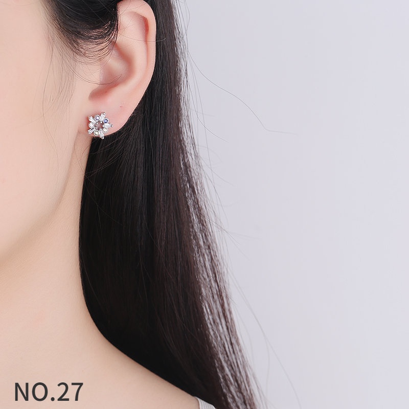 Bông Tai Bạc 925 Đính Đá Cao Cấp Màu Trắng Kim Cương Trang Nhã Phụ Kiện Thanh Lịch