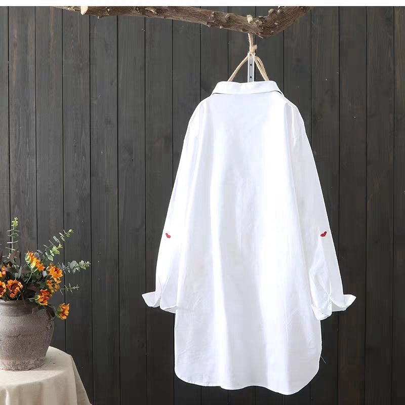 Áo sơ m nữ màu trắng thêu họa tiết phong cách thời trang chất lượng cao size M-3XL