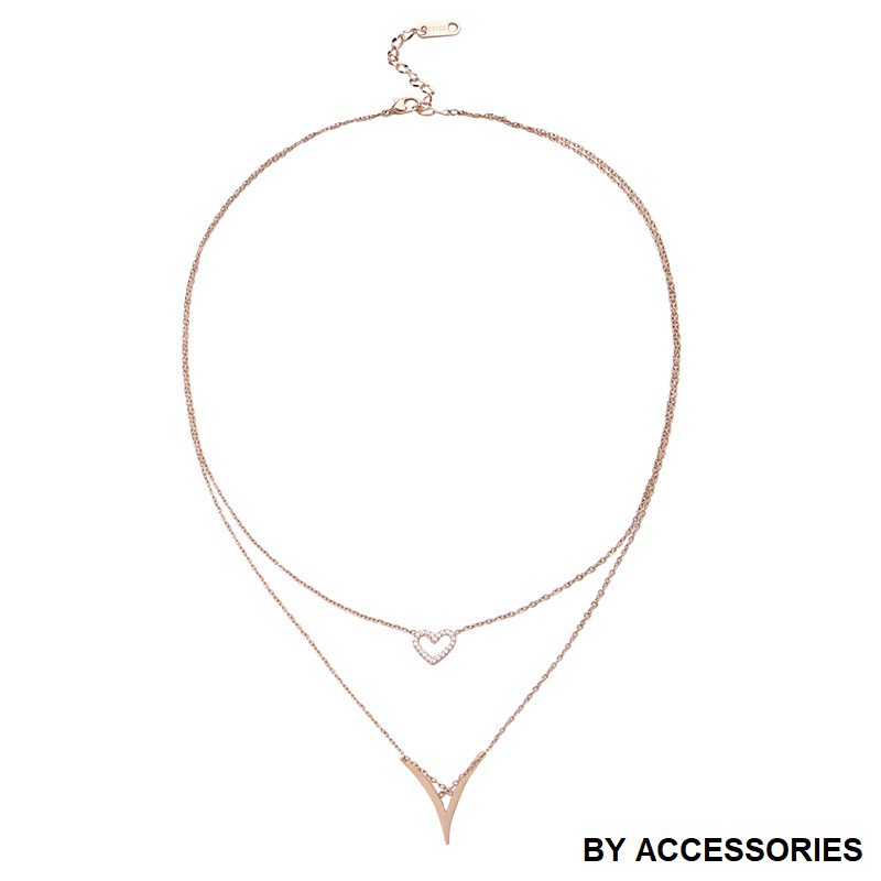 Dây chuyền titan 2 tầng trái tim chữ V đính đá không gỉ WN181101