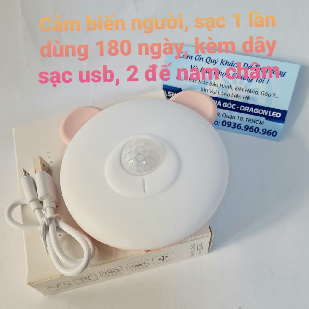 Đèn cảm ứng chuyển động pin sạc Mickey, dán tường cảm biến thông minh không dây dán tủ quần áo, cầu thang, phòng ngủ