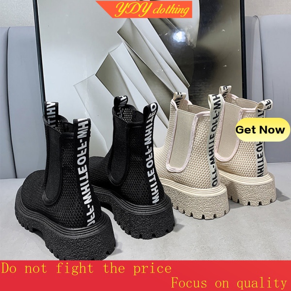 DR. MARTENS CHELSEA Giày Bốt Cao Gót Cổ Thấp Đế Thô Đục Lỗ Kiểu Hàn Quốc Dễ Phối Đồ Cho Nữ