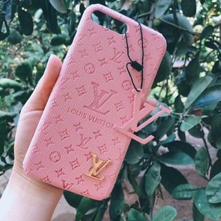 Ốp lưng dành cho iPhone 7/8, iPhone 7 Plus/8 Plus  họa tiết LV màu hồng in nổi cao cấp