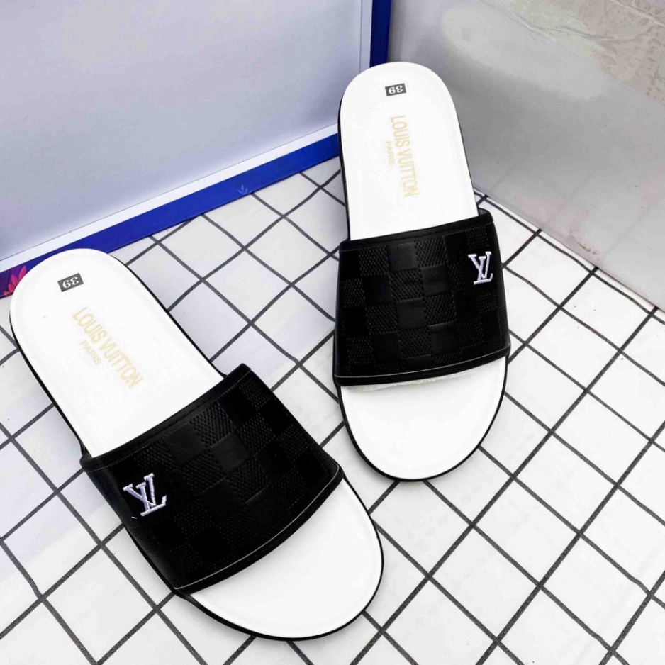 FREE SHIP   Dép nam quai ngang thêu logo LV đế cao su CỰC HOT 2021, Dép nam đẹp mang êm chân
