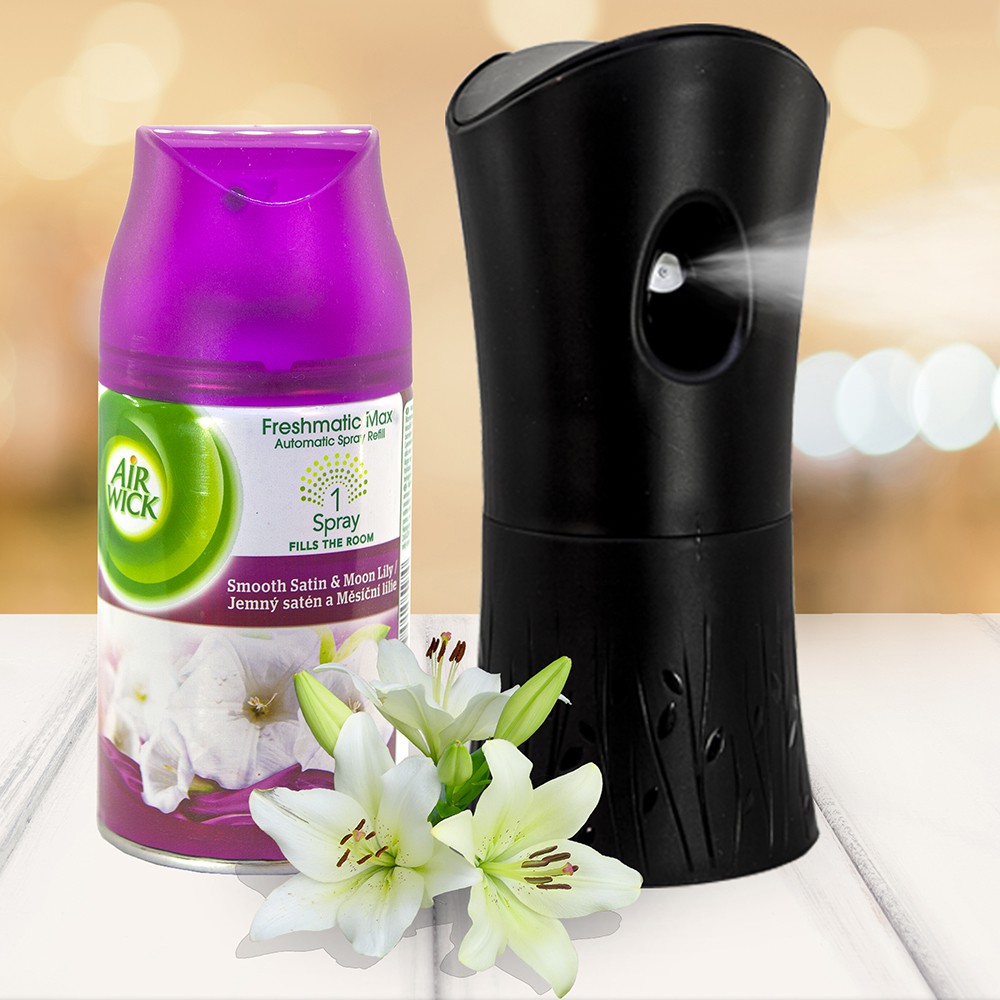 Bộ phun tinh dầu tự động Air Wick Smooth Satin&Moon Lily 250ml QT004879-hương hoa ly,máy phun tinh dầu,xịt phòng tự động