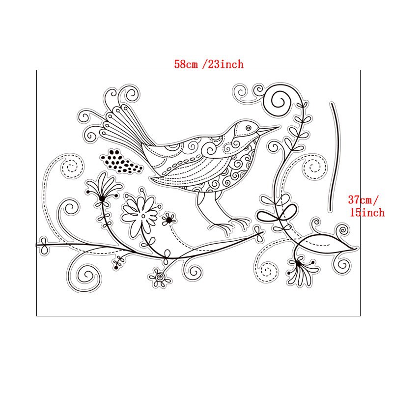Decal trang trí tường / Kính Cao cấp - Chim hoa văn tinh tế ( 37x58 )