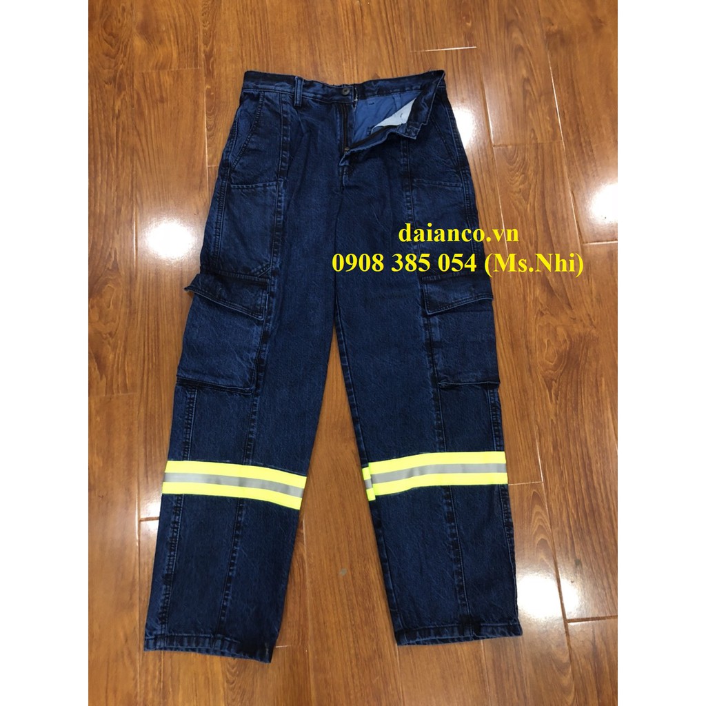 Quần lẻ jeans Điện Lực xanh đen may kèm dây phản quang ở đầu gối-Đủ Size-Vải dày dặn-Hình thật