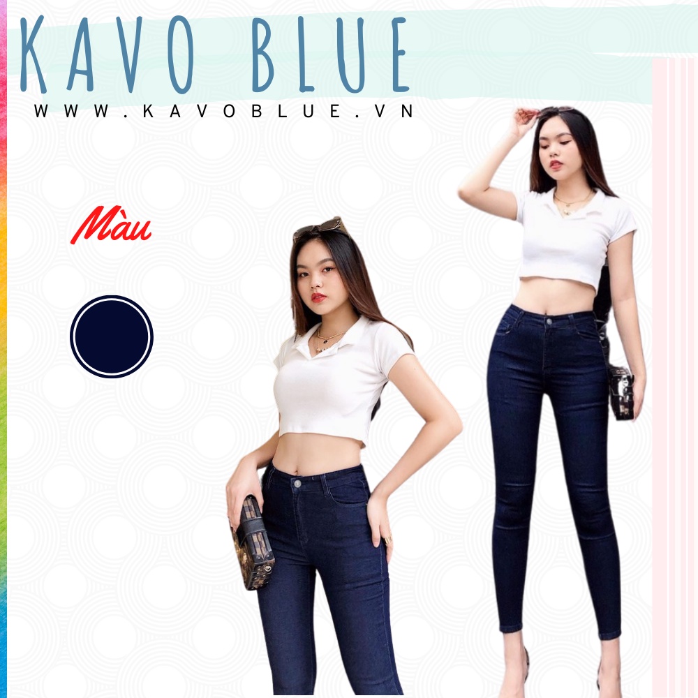 Quần Bò Nữ Lưng Cao Skinny KAVO BLUE Dáng Ôm Màu Tím Than Co Giãn