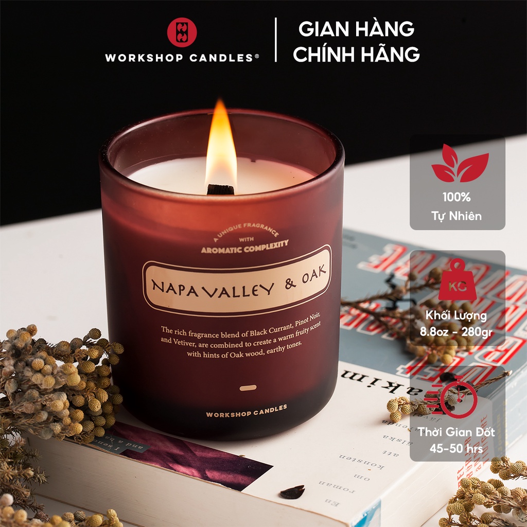 Nến thơm Napa Valley &amp; Oak Workshop Candles H&amp;H Home 8.8oz hương ấm áp giúp giảm stress