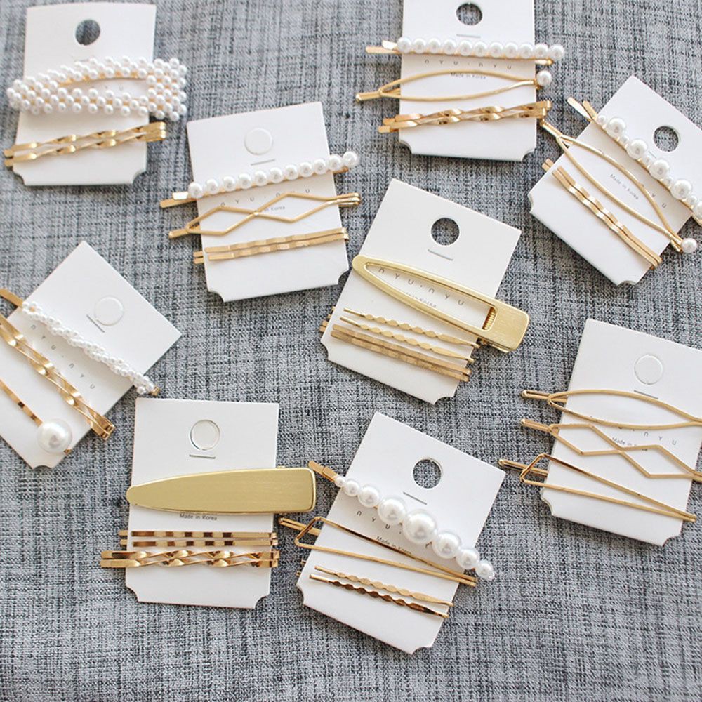 Set 3 Kẹp Tóc Kim Loại Đính Ngọc Trai Giả Thời Trang Cho Nữ