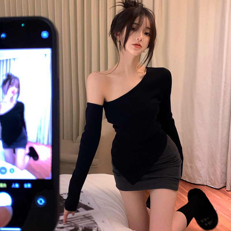 Áo Dệt Kim Tay Dài Màu Trơn Dáng Ôm Gợi Cảm Thời Trang Hàn Quốc Dành Cho Bạn Nữ