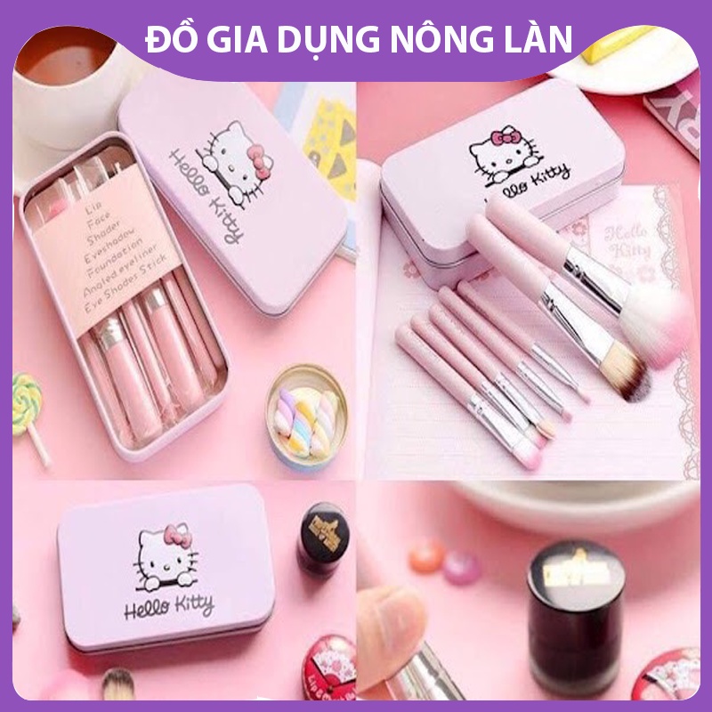 Bộ cọ trang điểm 7 món Hello kitty hộp thiếc đáng yêu xinh xắn tiện lợi, thích hợp cầm tay đi làm, đi du lịch NL Shop