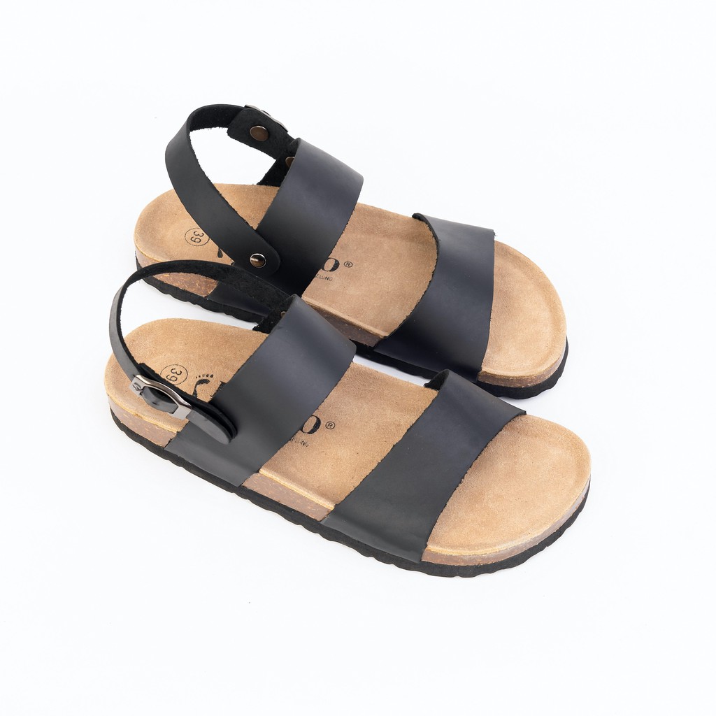 [Da bò] Giày Sandal Nam Nữ PRESTO 2 Quai Da Bò (Nâu/Đen) - SD02