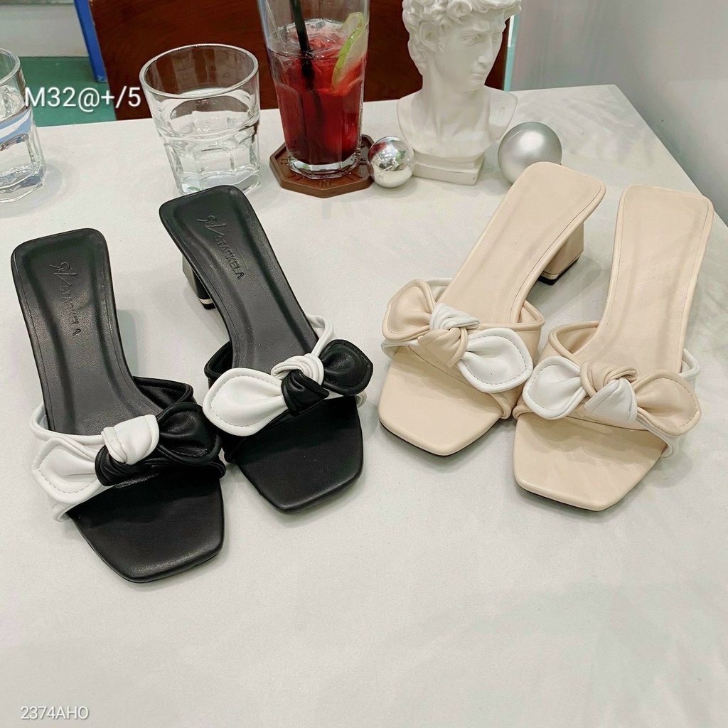 Guốc nơ nữ đế vuông - Dép cao gót quai ngang nữ đế vuông cao 5p siêu xinh cho các nàng