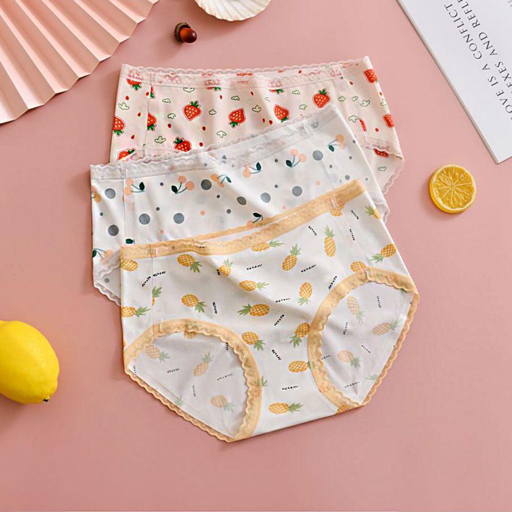 OCEANMAP Quần Lót Mềm Mại Lưng Vừa In Họa Tiết Trái Cây Phong Cách Hàn Quốc Cho Nữ