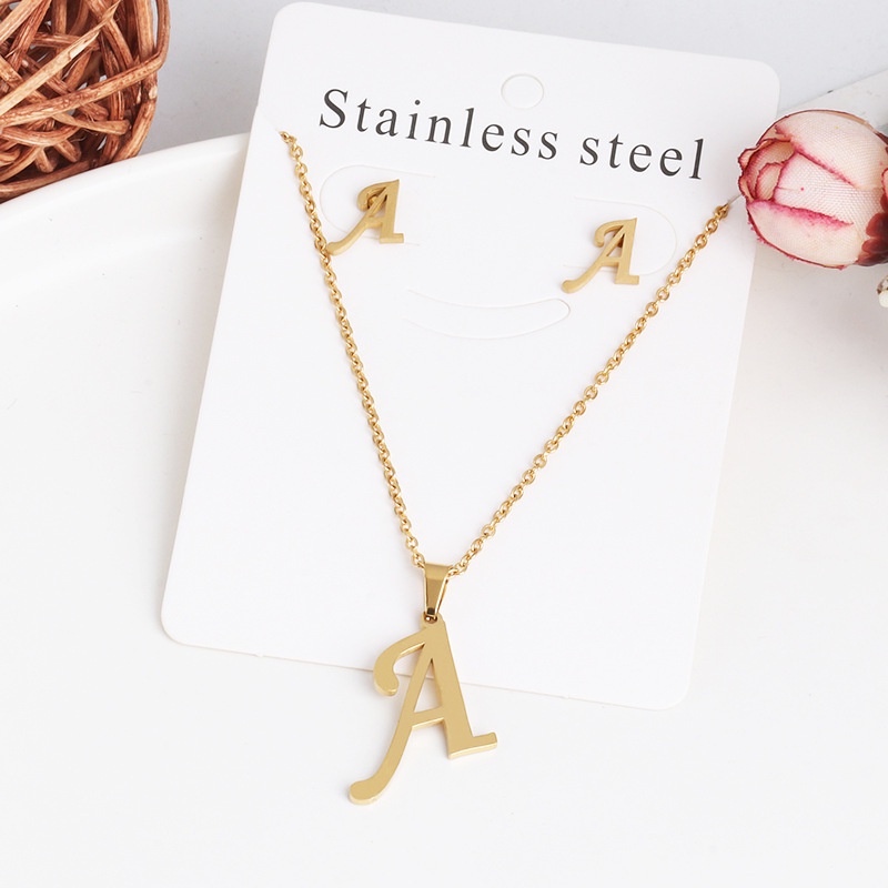 Bộ Dây Chuyền Và Bông Tai Bằng Thép Titan Không Gỉ Mặt Chữ Cái Tiếng Anh Đơn Giản Thời Trang Âu Mỹ