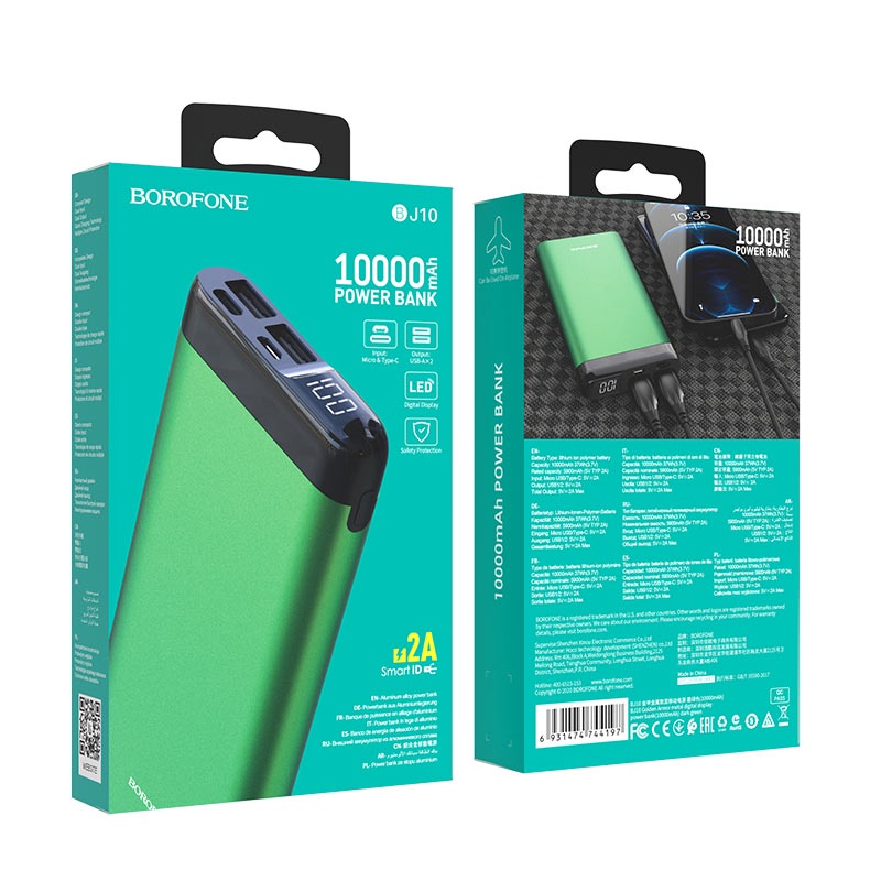 ⚡CHÍNH HÃNG-10000MAH⚡ Sạc Dự Phòng  iphone BOROFONE BJ10/ 10000MAH Pin Sạc Dự Phòng, sac du phong