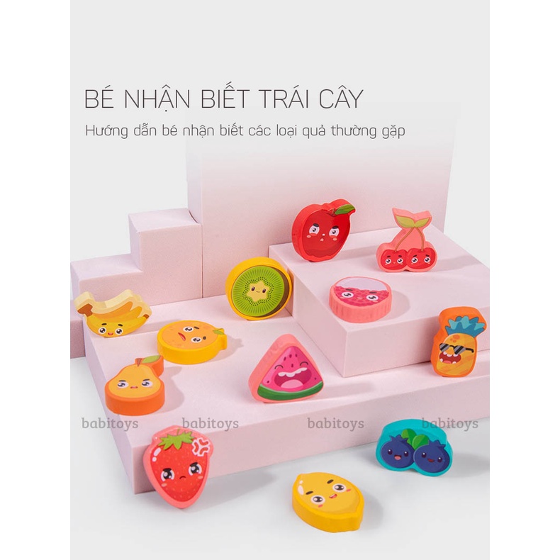 Bộ đồ chơi bảng gỗ ghép chữ số câu cá, ghép hình học động vật, trái cây, bảng thông minh cho bé