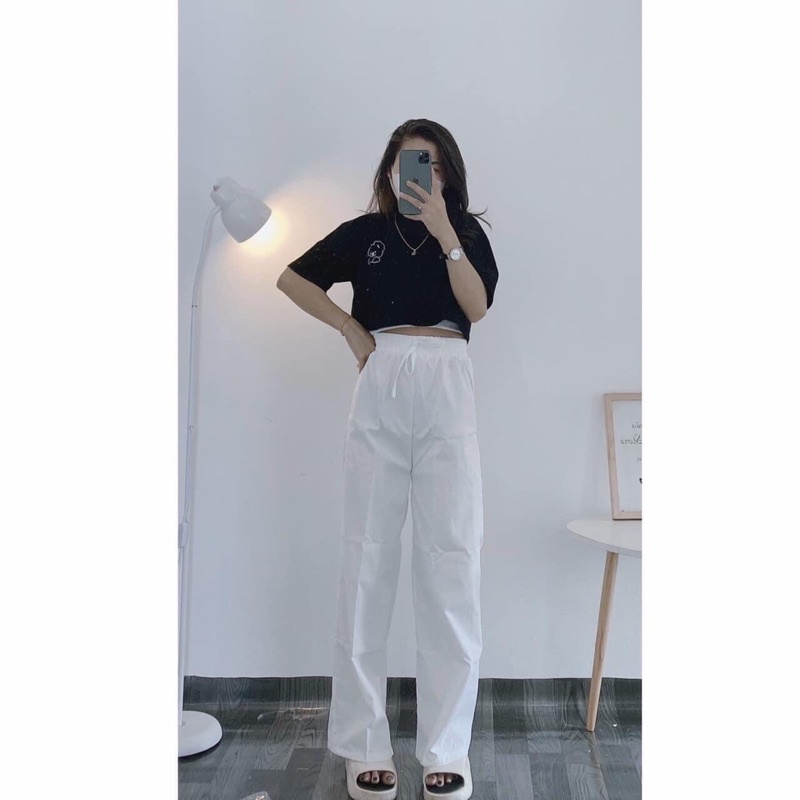 Sét 3 Món Croptop Thêu Hình Vintage- Bộ Thể Thao Kiểu Mới Ba Món Trẻ Trung Kèm Quần Ống Suông Culltes Dày Mịn Thoáng Mát