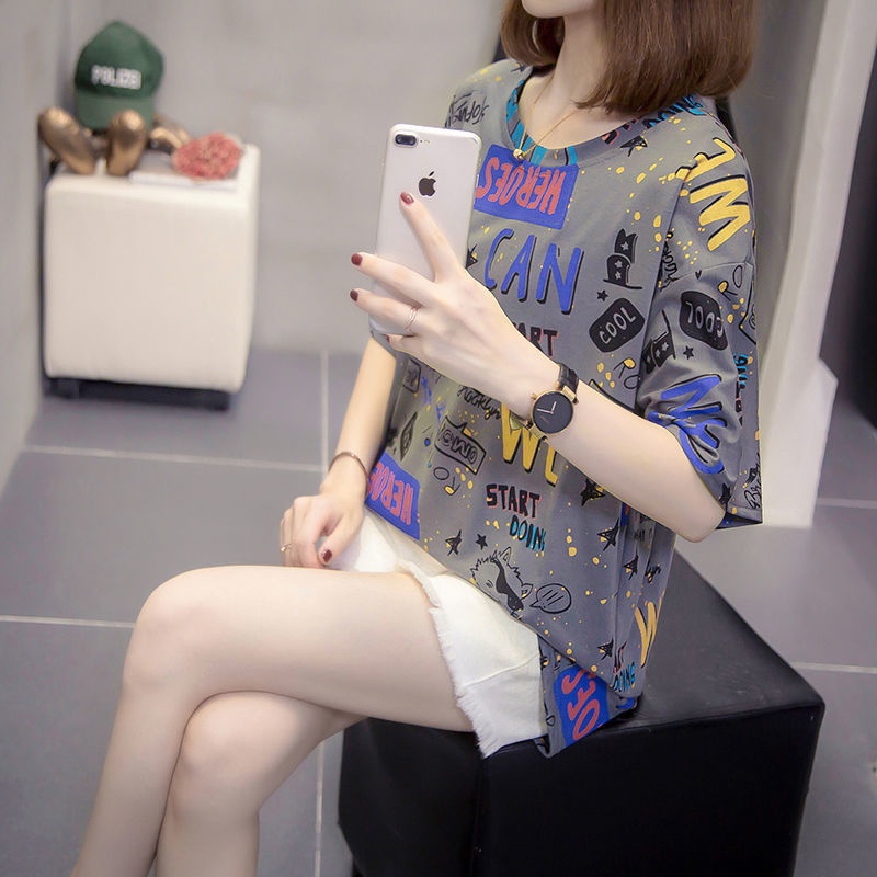 Áo Thun Dáng Rộng Tay Ngắn Có Size Lớn 200-kg Thời Trang Mùa Hè Dành Cho Nữ