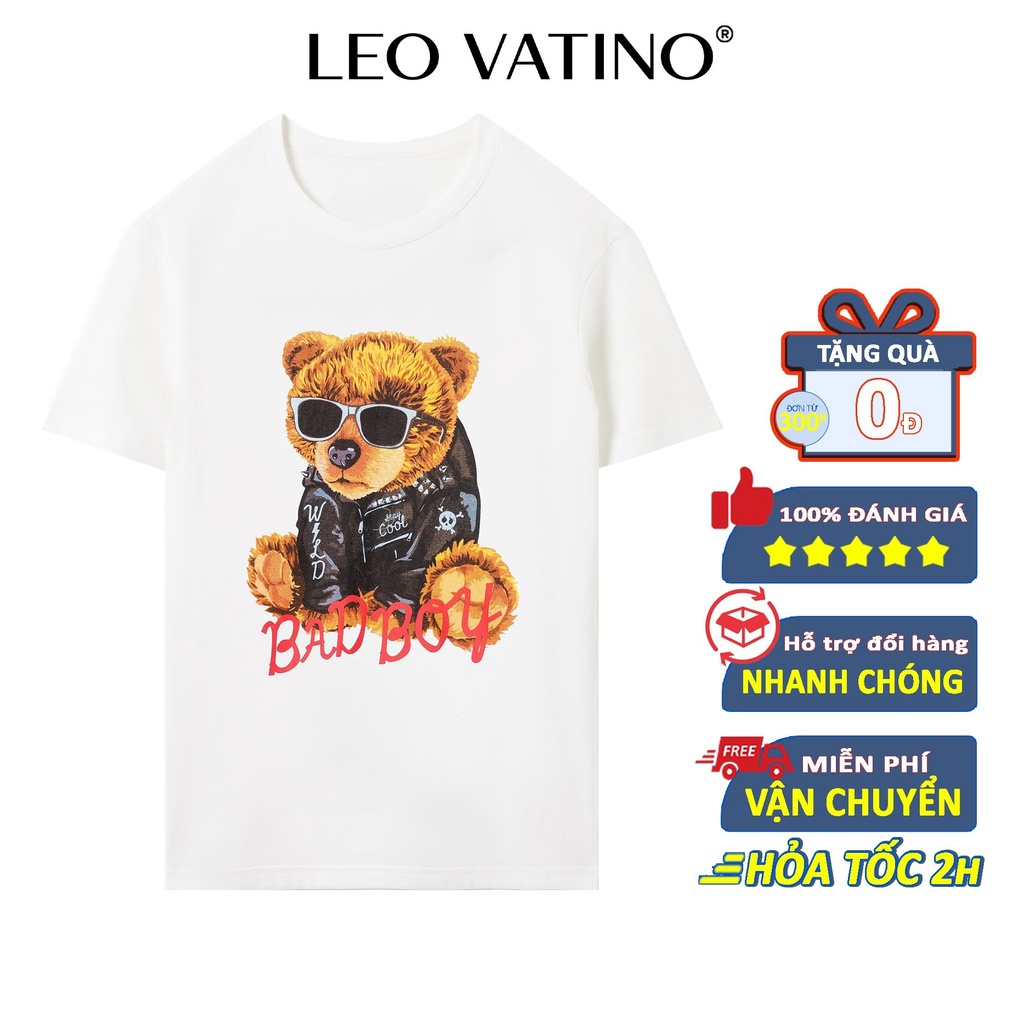 Leo Vatino - Áo thun nam tay ngắn in hình Teddy cổ tròn cotton co giãn form đẹp APLEO01-M5