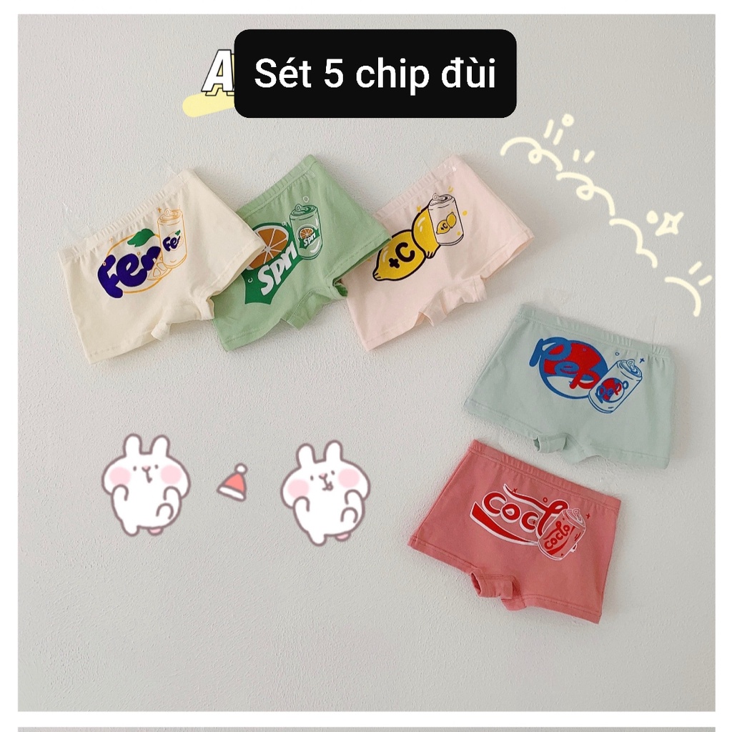Combo 5 chip đùi nữ sinh chất cotton cao cấp đáy kháng khuẩn cho bé gái từ 9-35kg